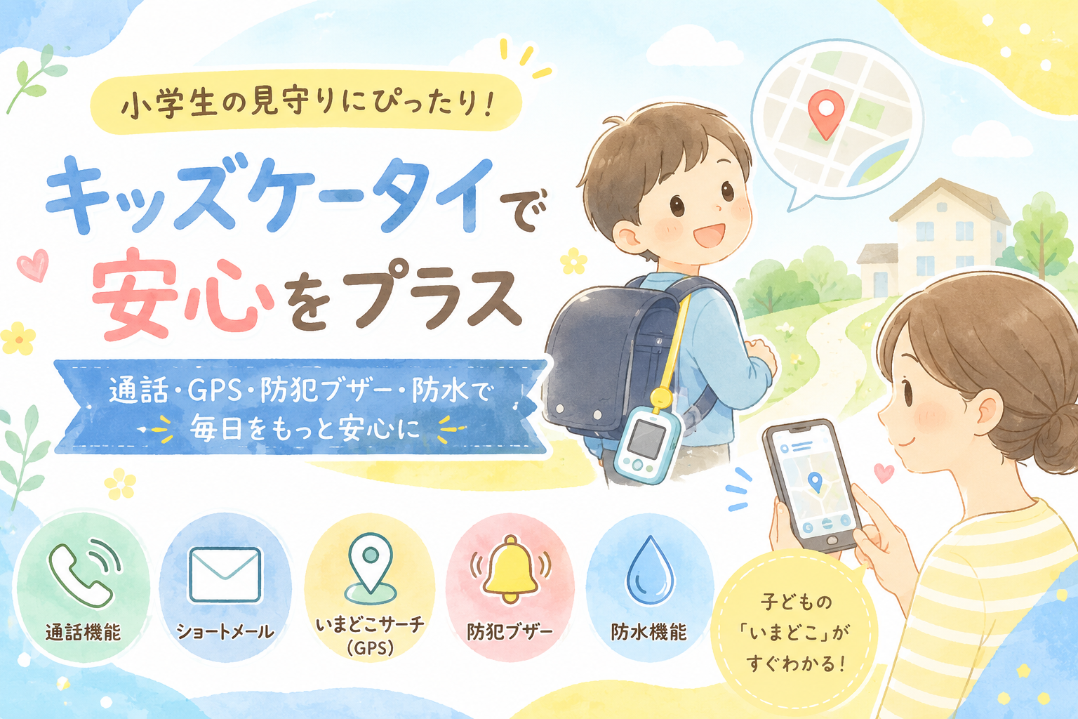 キッズケータイで小学生の見守りをするアイキャッチ画像