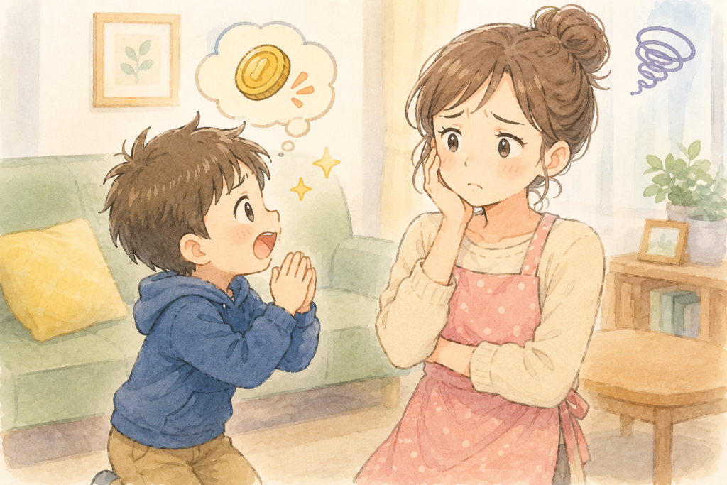 ゲーム課金をせがまれて困るママの画像