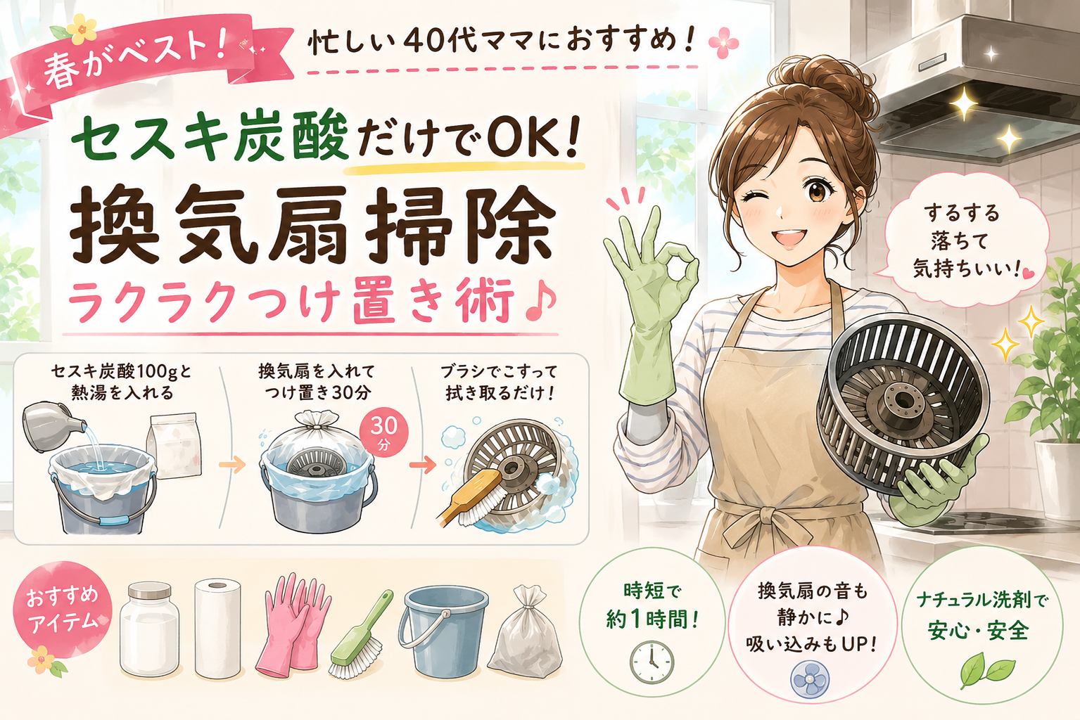 セスキ炭酸を使った換気扇掃除のやり方を解説したアイキャッチ画像